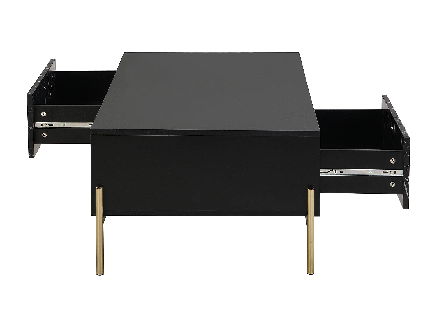 Mesa de centro com 2 gavetas e 2 nichos em MDF e metal efeito mármore preto e dourado - CIEMILA de Pascal Morabito