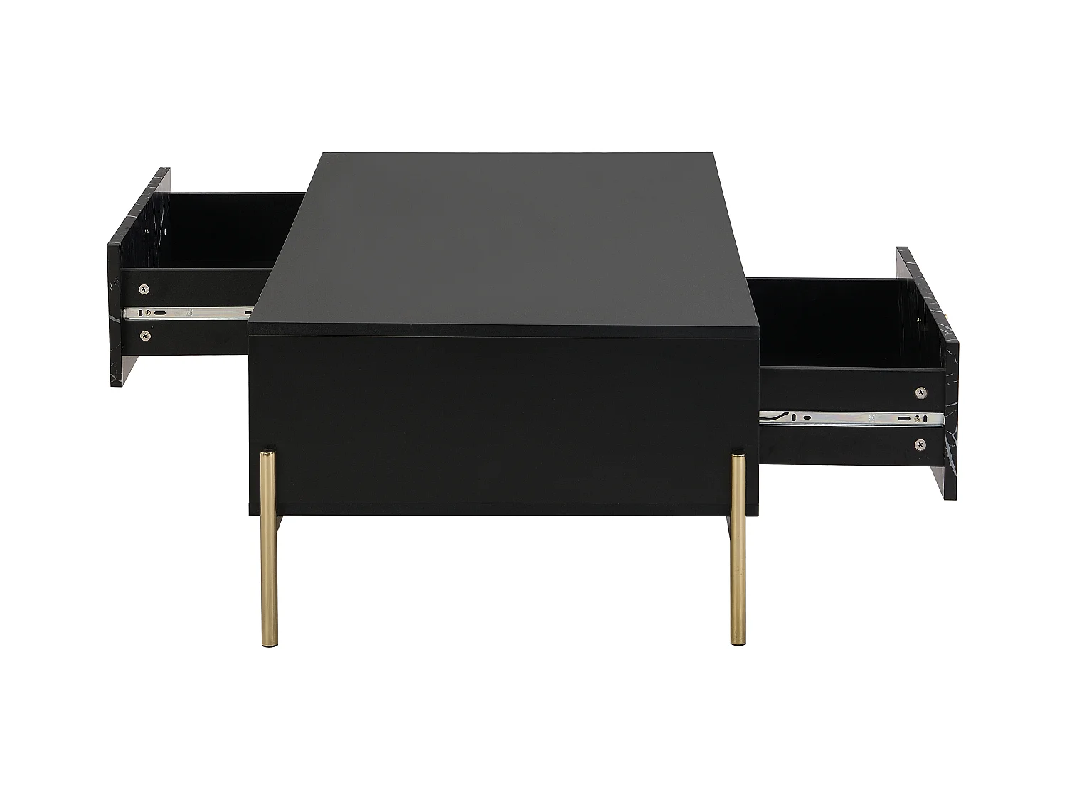 Mesa de centro con 2 cajones y 2 estantes de MDF y metal - Efecto mármol negro y dorado - CIEMILA de Pascal Morabito