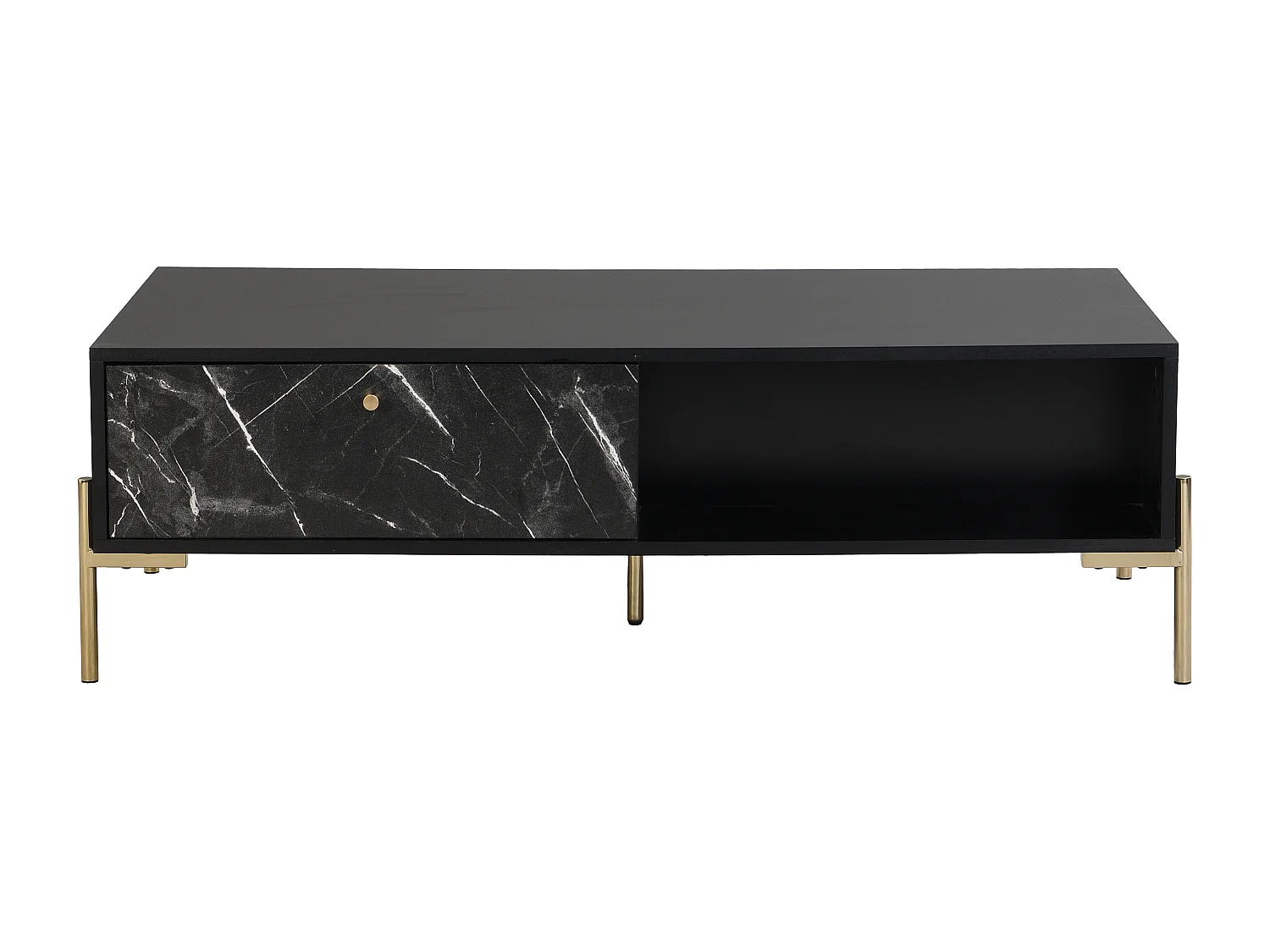 Table basse avec 2 tiroirs et 2 niches en MDF et métal - Effet marbre noir et Doré - CIEMILA de Pascal Morabito