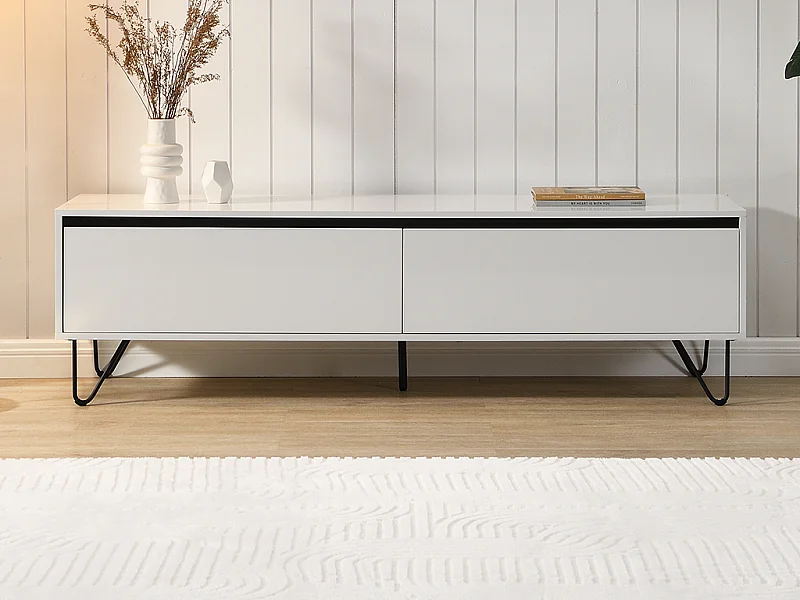 TV-Möbel mit 2 Türen - MDF & Stahl - Weiß & Schwarz - ABUJA von Pascal Morabito
