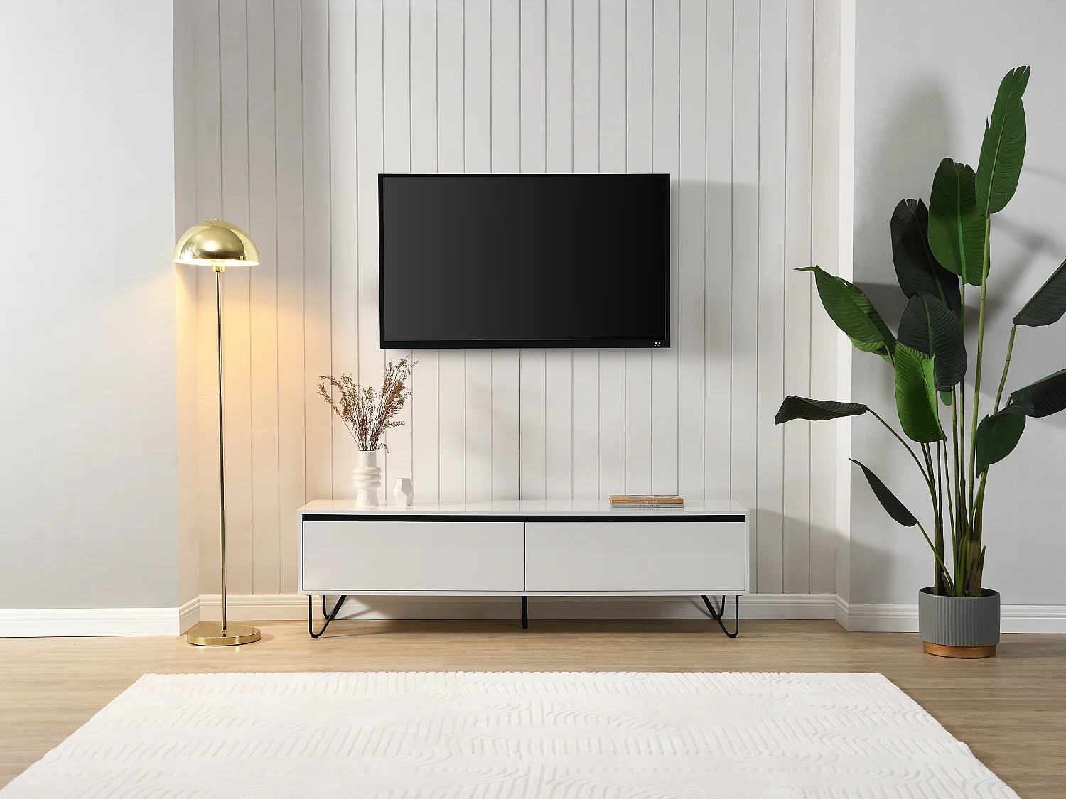 Meuble TV avec 2 portes en MDF et acier - Blanc et Noir - ABUJA de Pascal Morabito