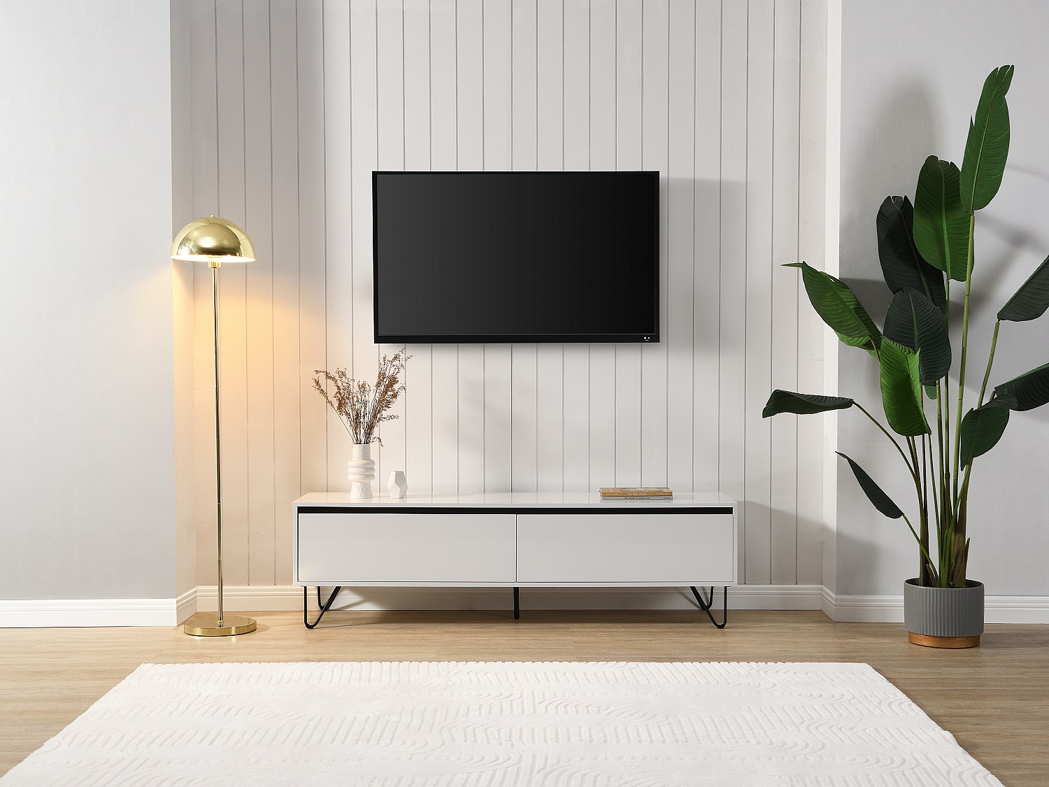 Vente-unique Tv-Möbel Mit 2 Türen - Mdf & Stahl - Weiß & Schwarz - Abuja Von Pascal Morabito