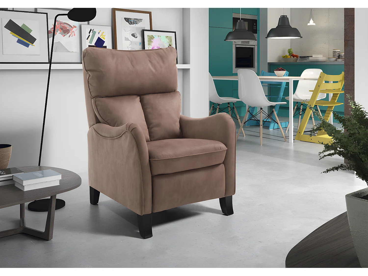 Fauteuil relax manuel en microfibre couleur sable  - L. 76 x P. 90 x H. 108 cm