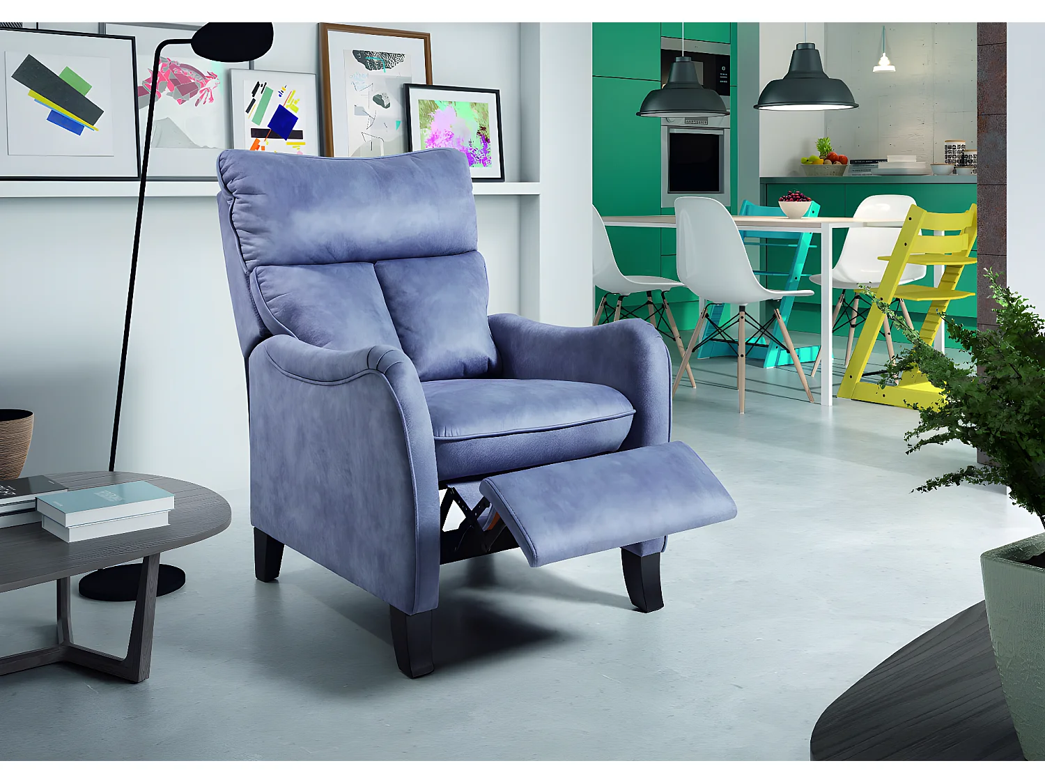 Fauteuil relax manuel en microfibre couleur Bleu - L. 76 x P. 90 x H. 108 cm