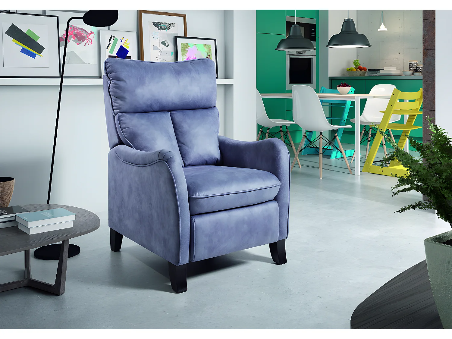Fauteuil relax manuel en microfibre couleur Bleu - L. 76 x P. 90 x H. 108 cm