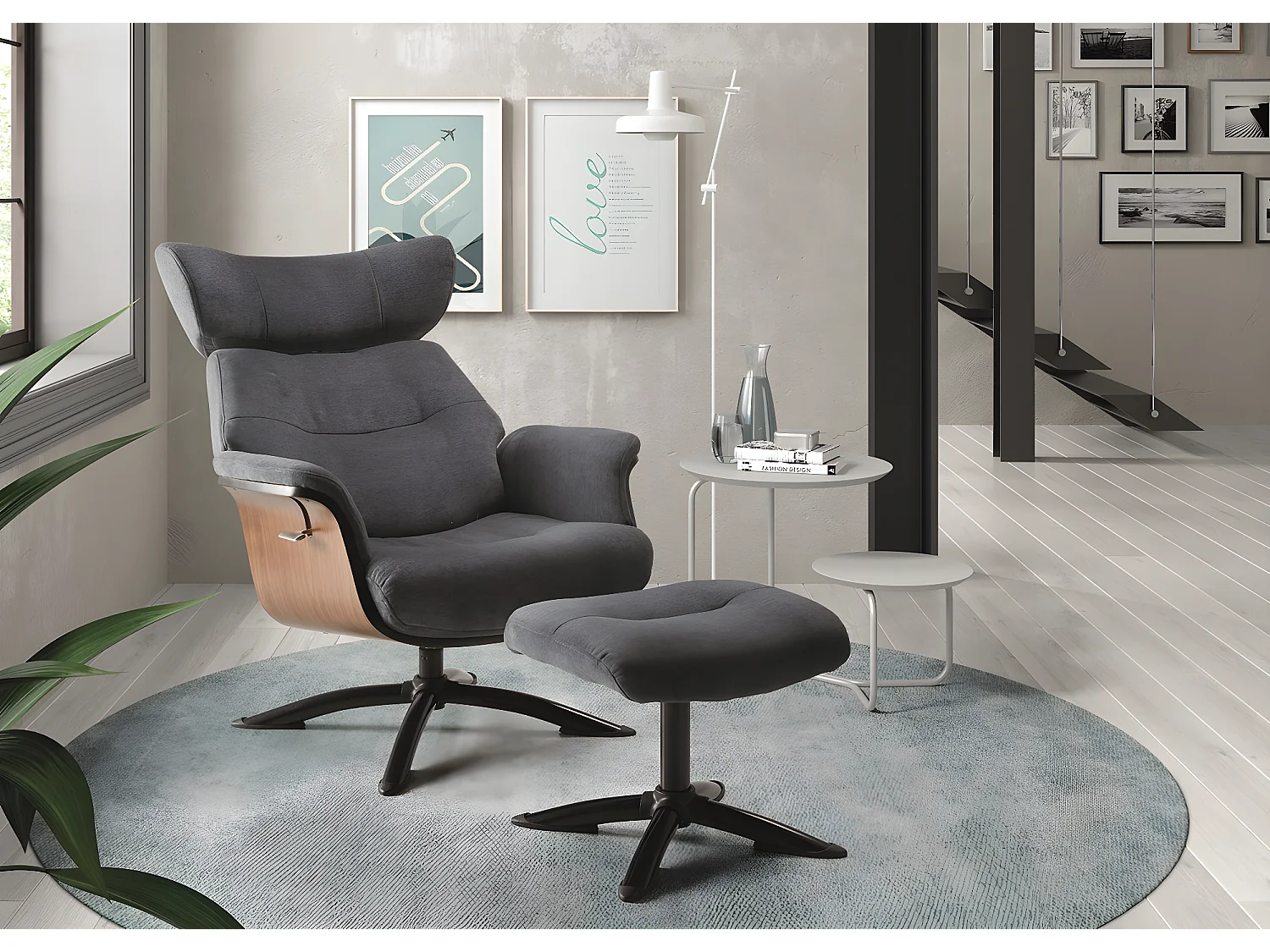 Fauteuil relax manuel en microfibre couleur Bleu foncé avec repose-pieds