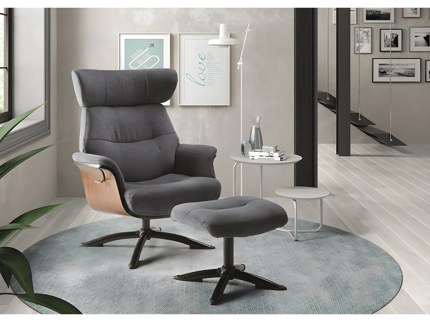 Fauteuil relax manuel en microfibre couleur Bleu foncé avec repose-pieds