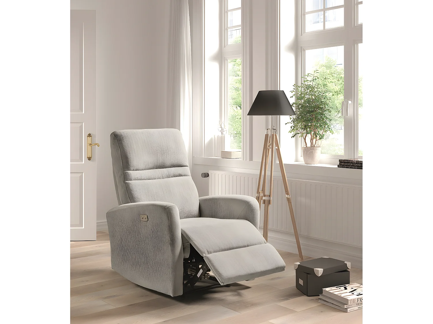 Fauteuil relax électrique en microfibre couleur Gris clair - L. 77 x P. 84 x H. 109 cm