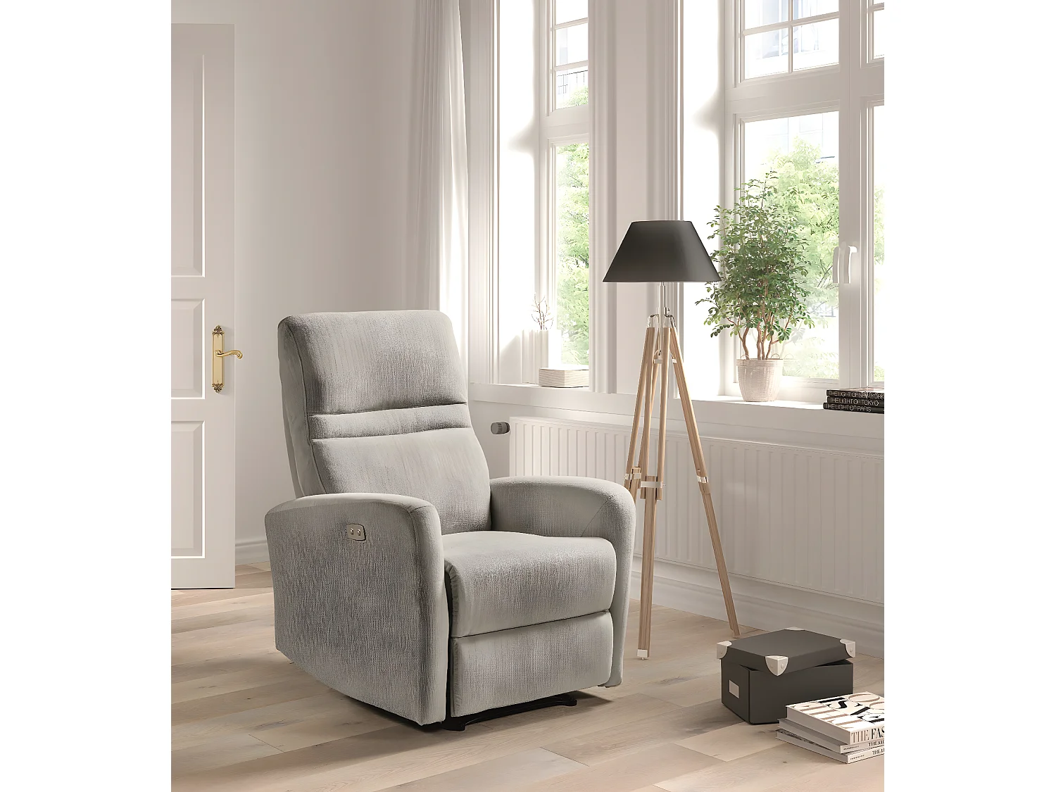 Fauteuil relax électrique en microfibre couleur Gris clair - L. 77 x P. 84 x H. 109 cm