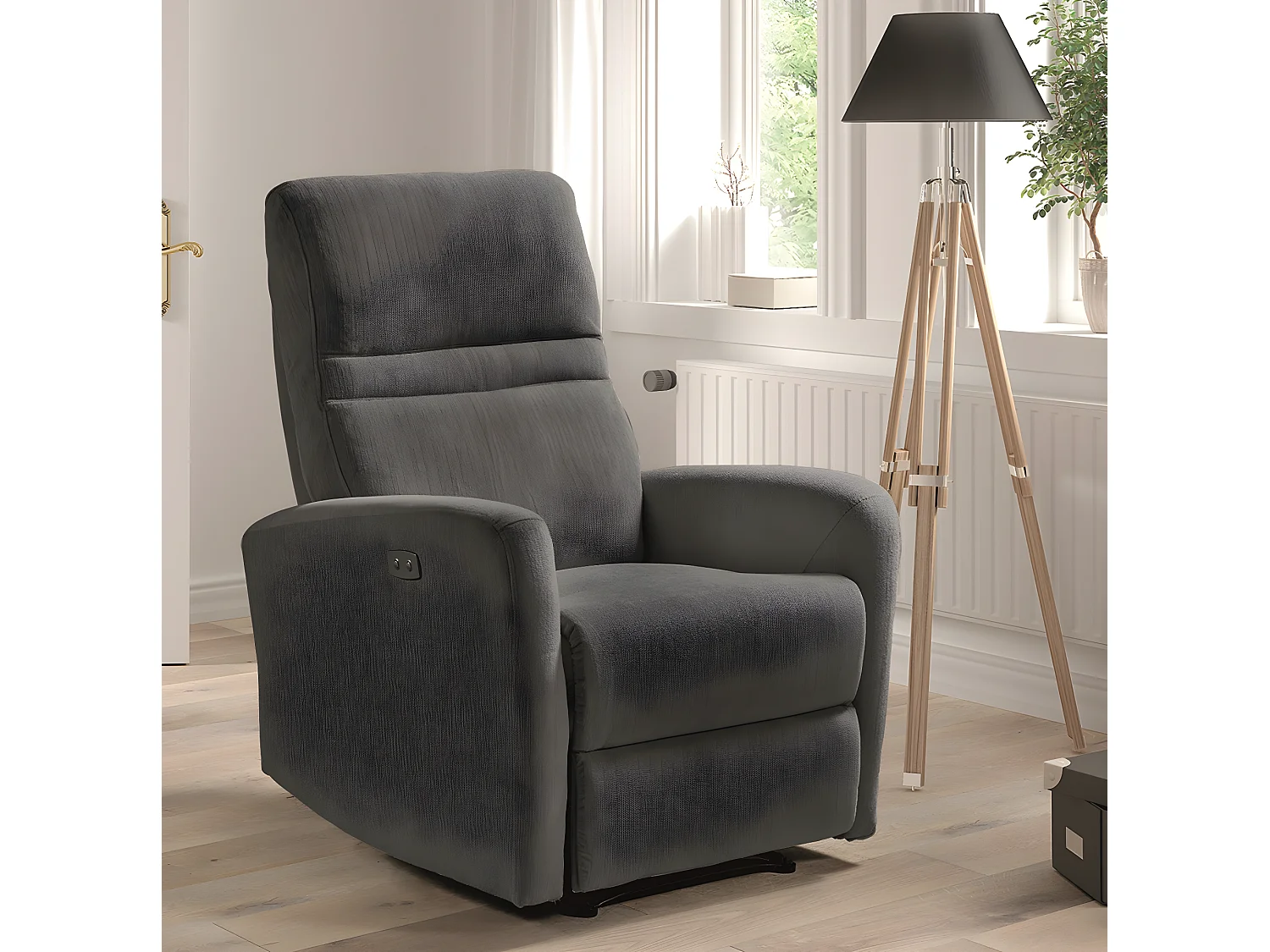 Fauteuil relax électrique en microfibre couleur Gris foncé - L. 77 x P. 84 x H. 109 cm