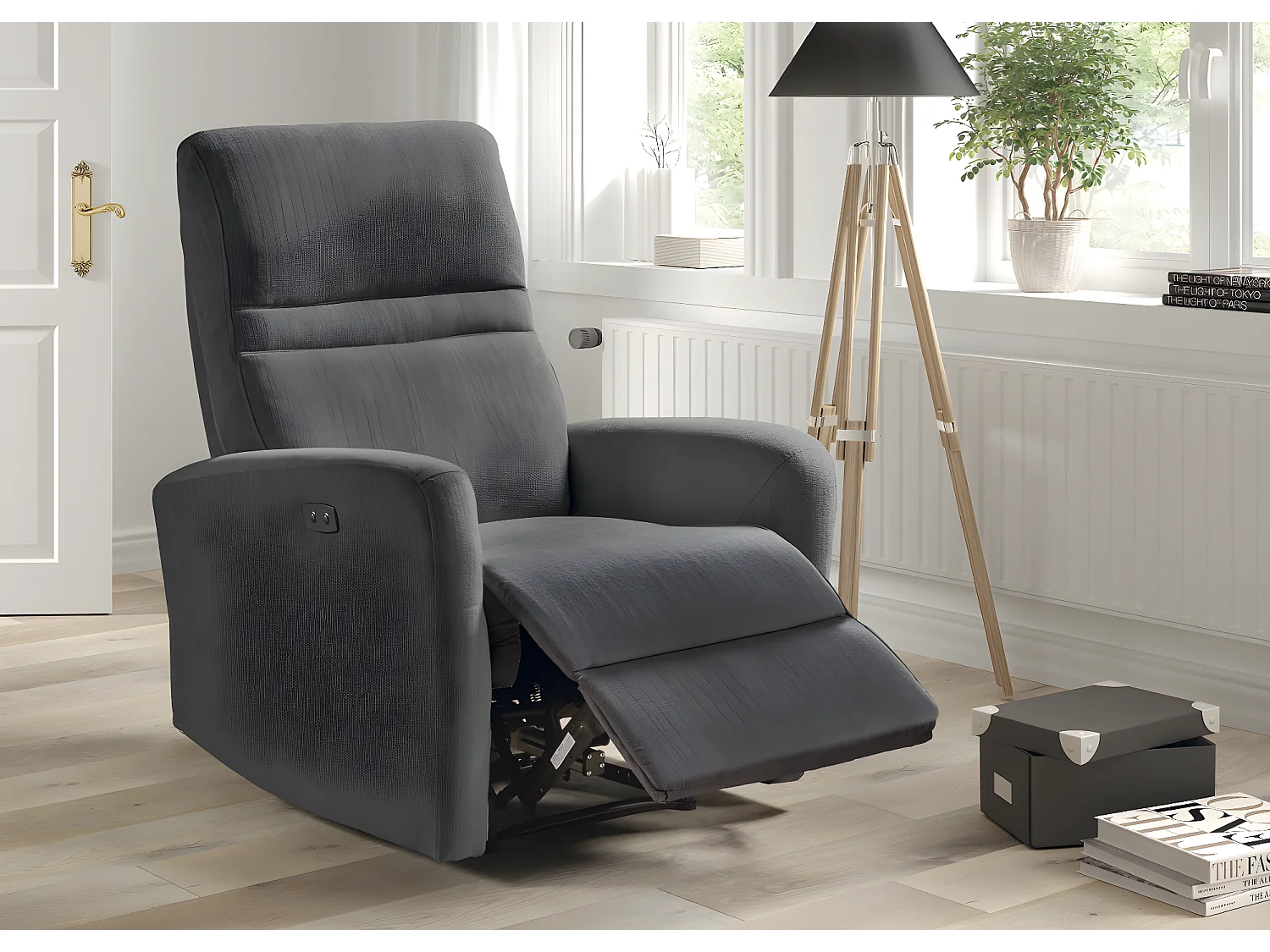 Fauteuil relax électrique en microfibre couleur Gris foncé - L. 77 x P. 84 x H. 109 cm