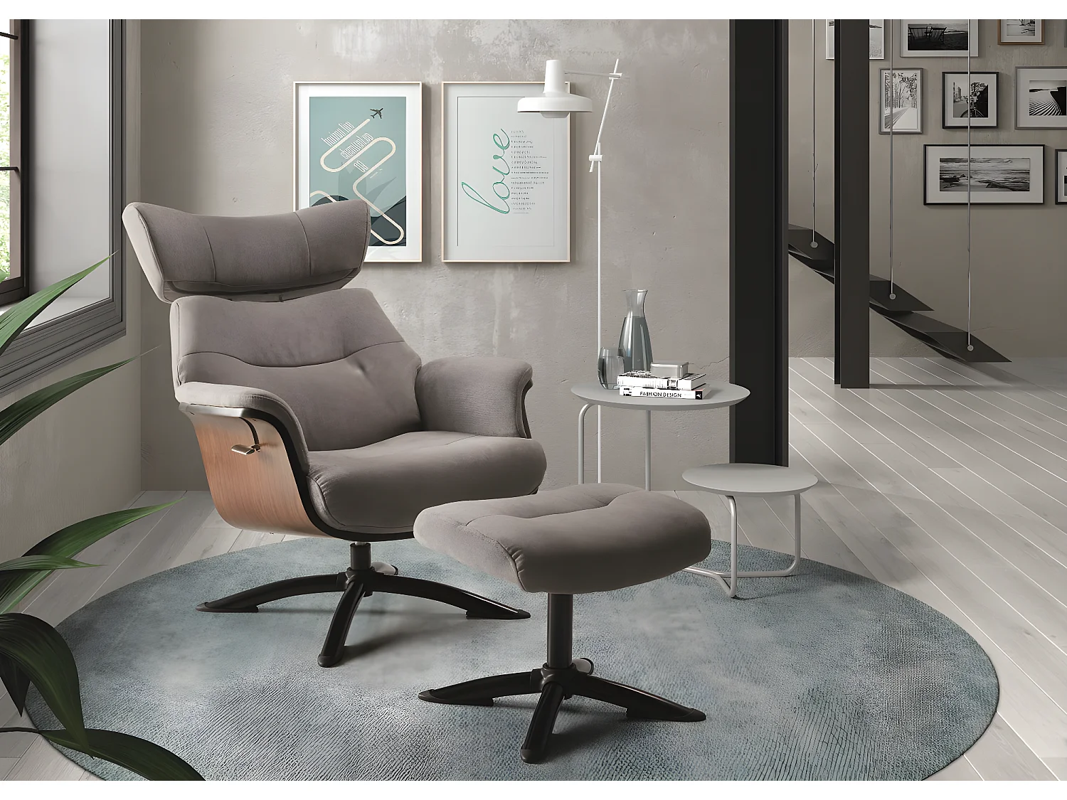 Fauteuil relax manuel en microfibre couleur Gris avec repose-pieds