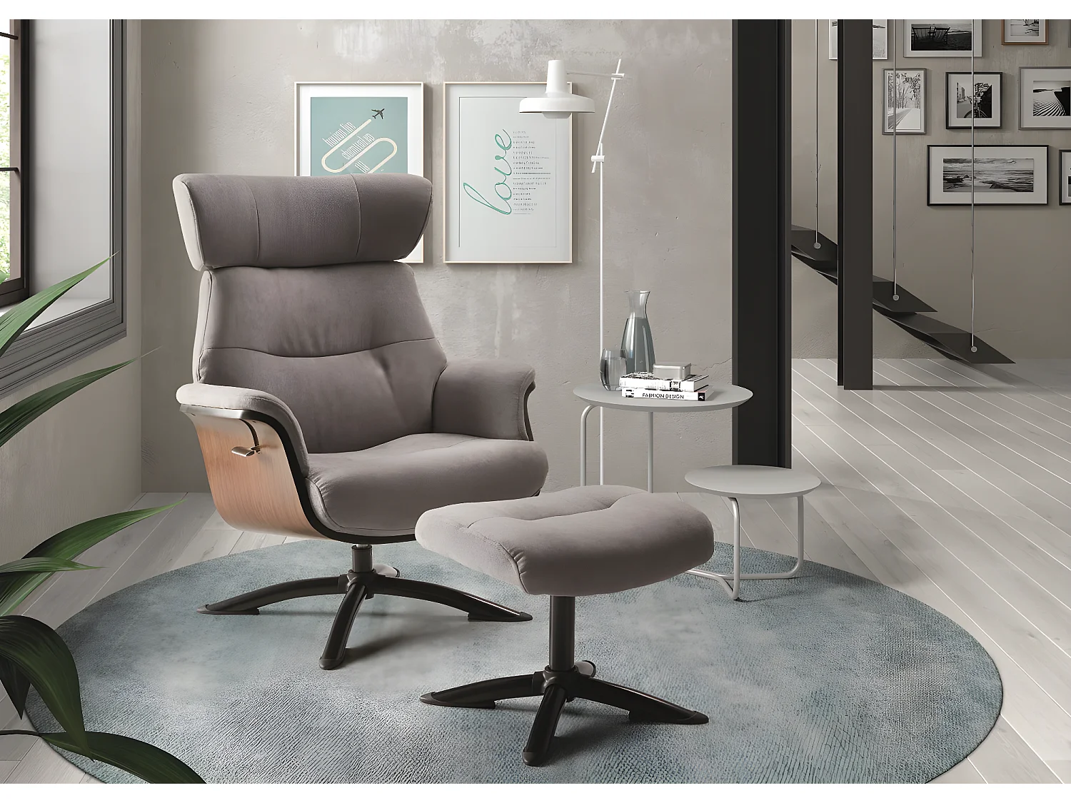 Fauteuil relax manuel en microfibre couleur Gris avec repose-pieds