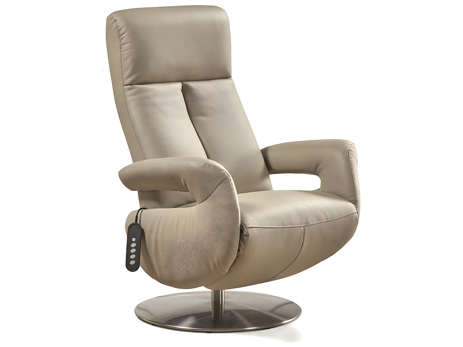 Fauteuil relax électrique en cuir couleur Gris clair - L. 77 x P. 82 x H. 114 cm