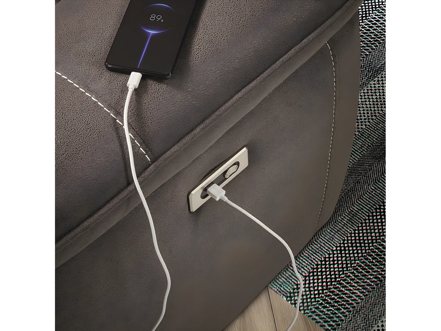 Canapé de 3 places (2 relax électriques) en tissu New Nobuck couleur Gris foncé