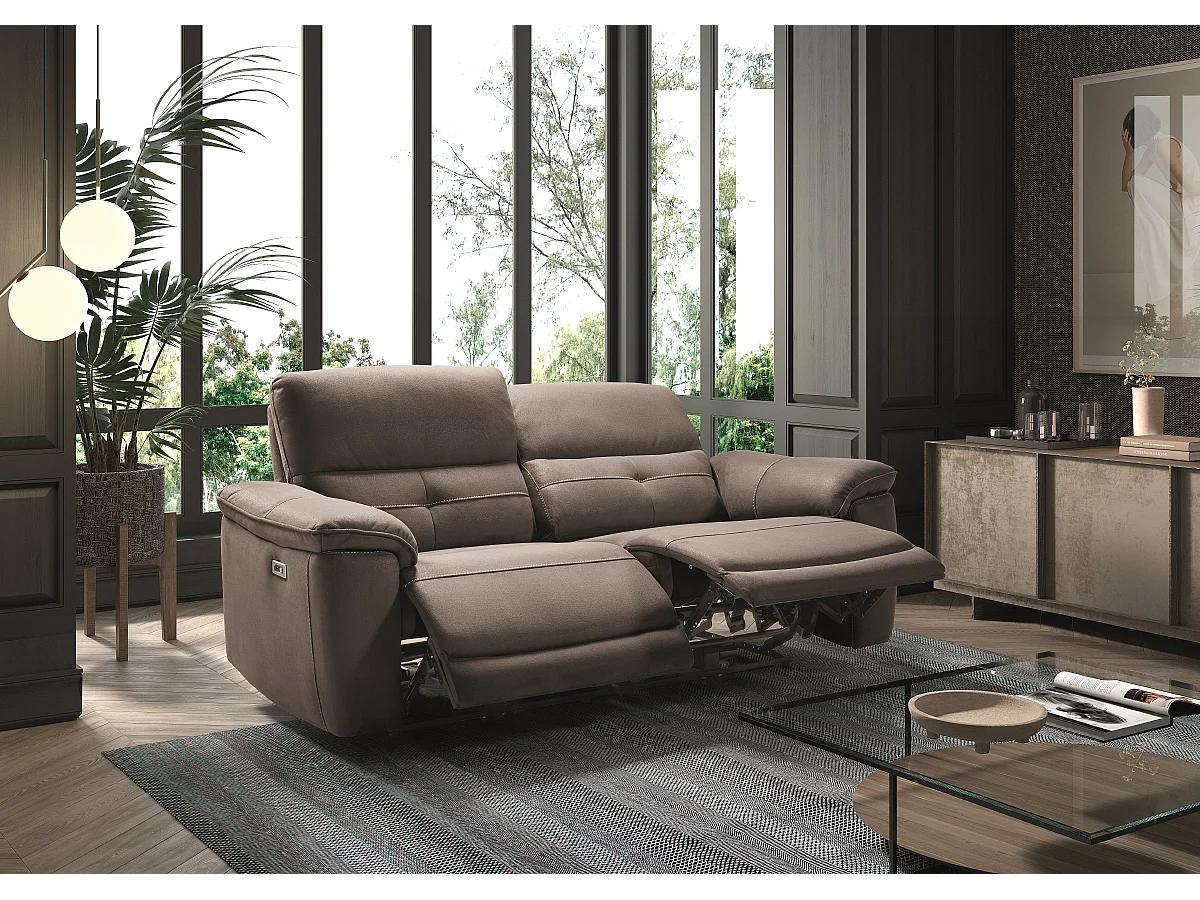 Canapé de 3 places (2 relax électriques) en tissu New Nobuck couleur Gris foncé