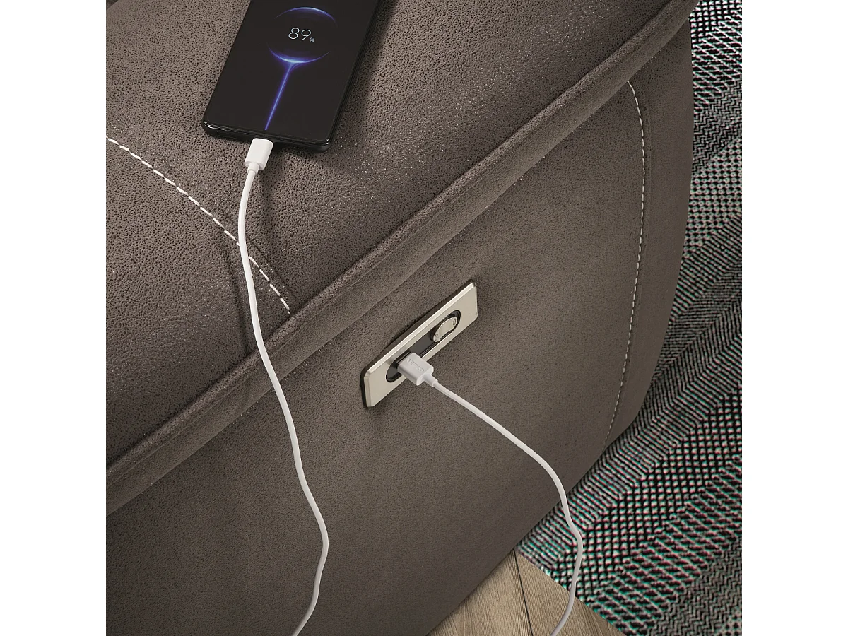 Canapé de 3 places (2 relax électriques) en tissu New Nobuck couleur Gris foncé