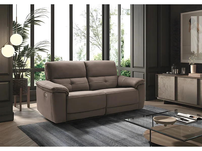 Canapé de 3 places (2 relax électriques) en tissu New Nobuck couleur Gris foncé