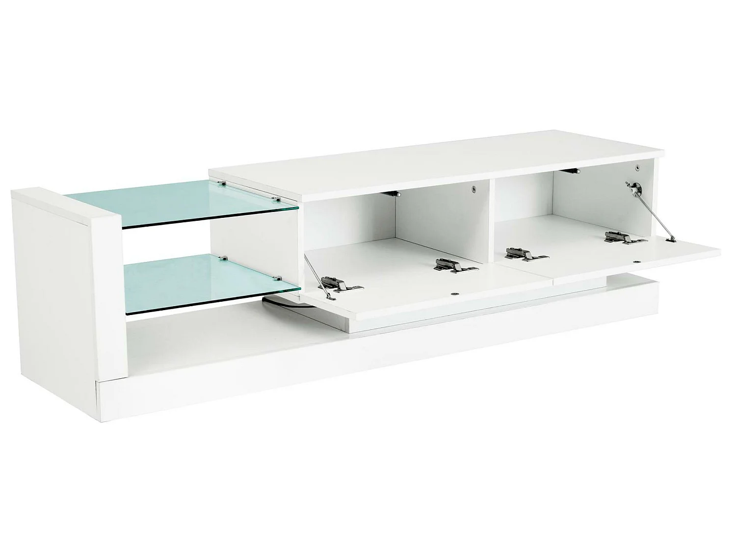 Mobile TV moderno da 140 cm adatto per TV da 60" con LED in 16 colori e ripiani in vetro - Bianco