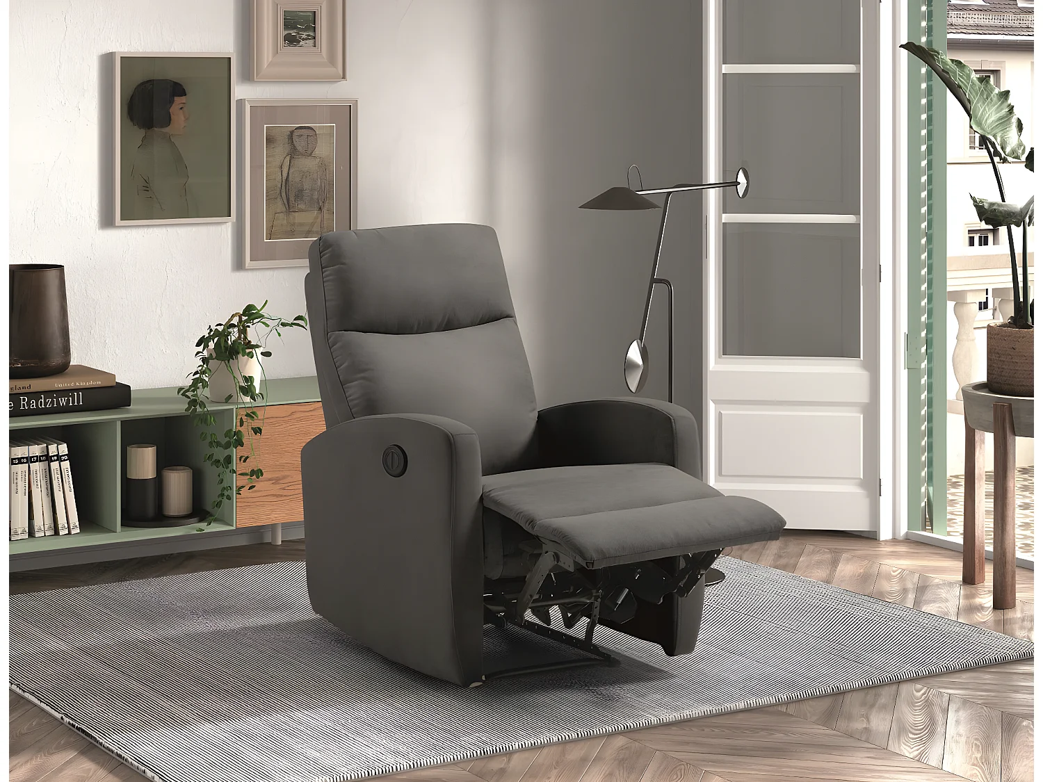 Fauteuil relax électrique en tissu waterproof couleur Gris foncé