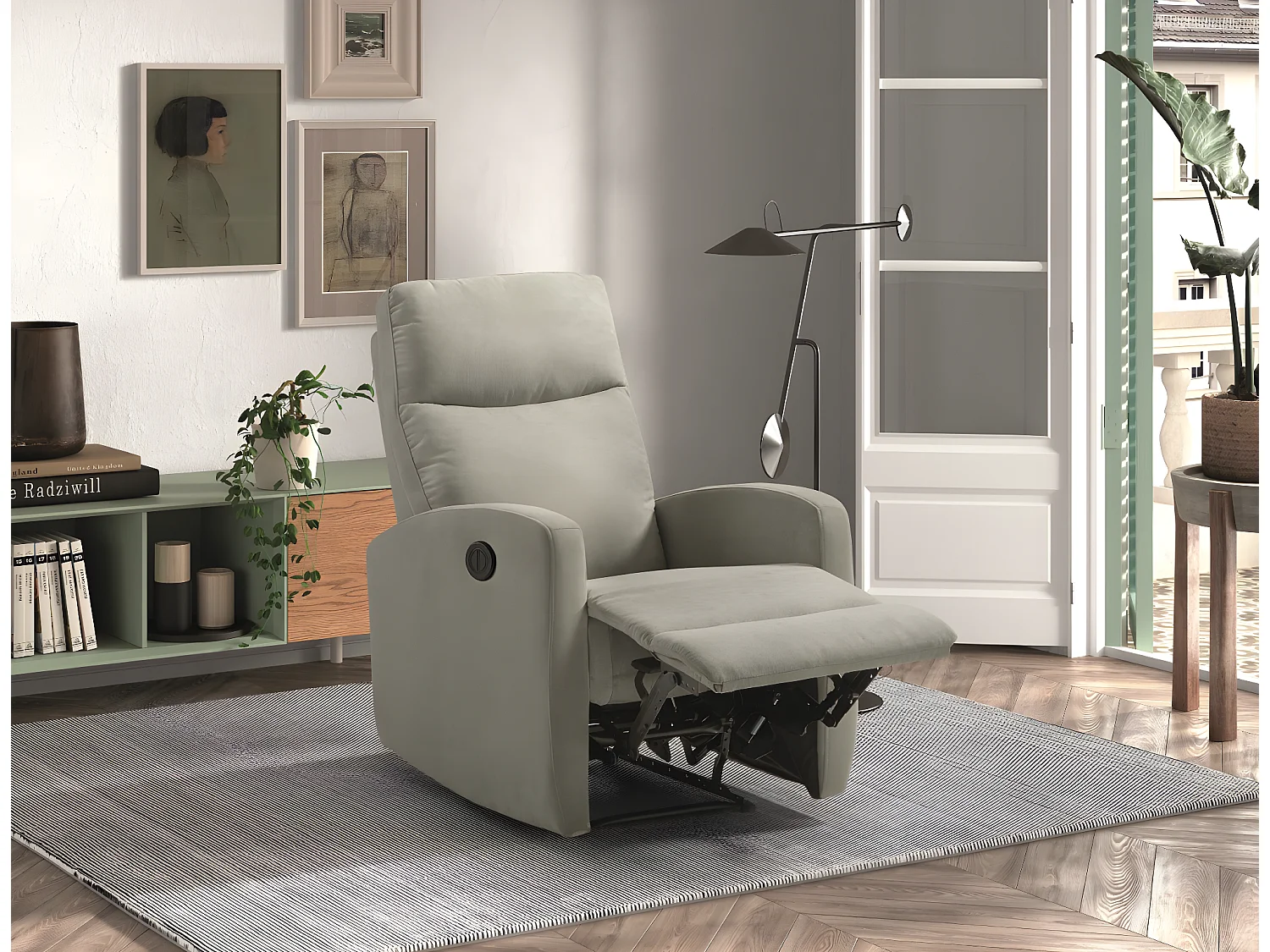 Fauteuil relax électrique en tissu waterproof couleur Gris perle