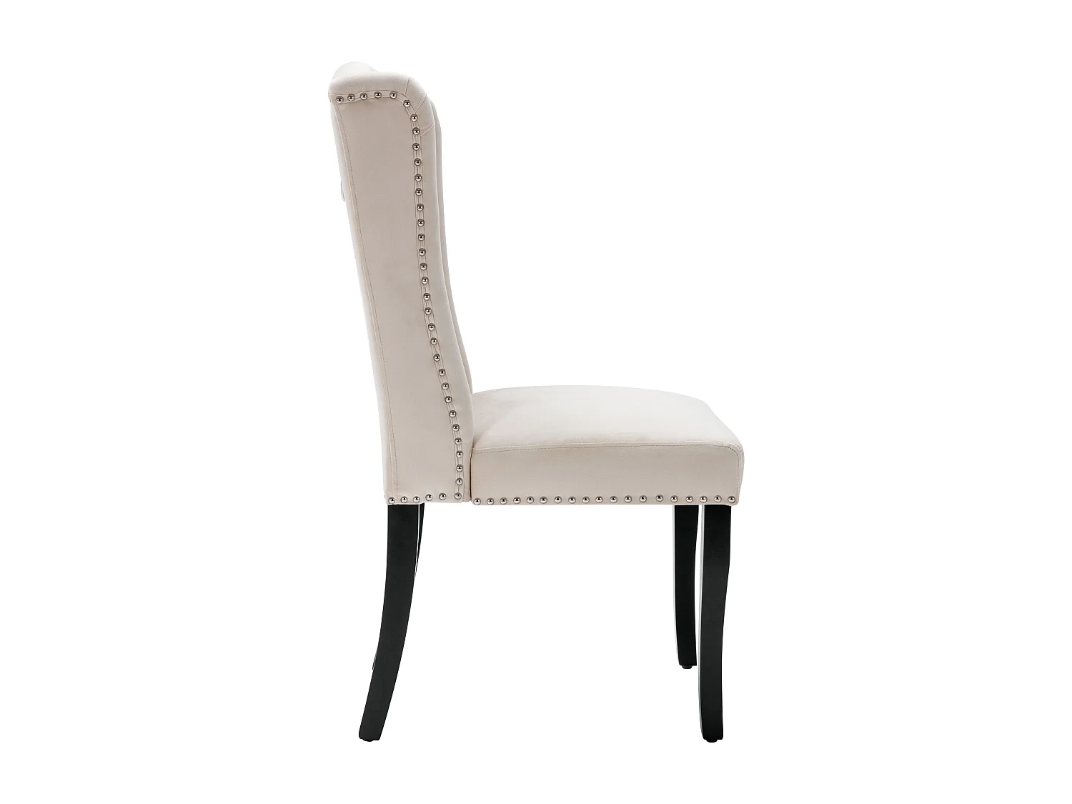 Lot de 4 Chaises en velours avec pieds en chêne - décorées de rivets - Beige