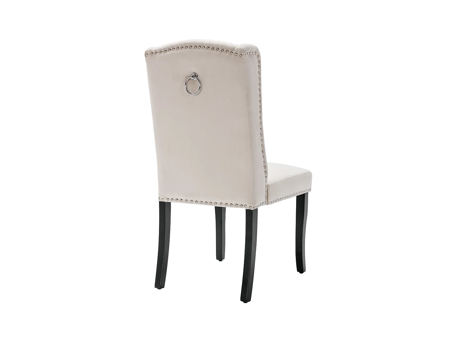 Lot de 4 Chaises en velours avec pieds en chêne - décorées de rivets - Beige