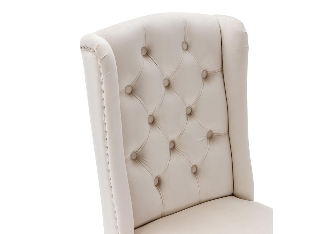 Lot de 4 Chaises en velours avec pieds en chêne - décorées de rivets - Beige