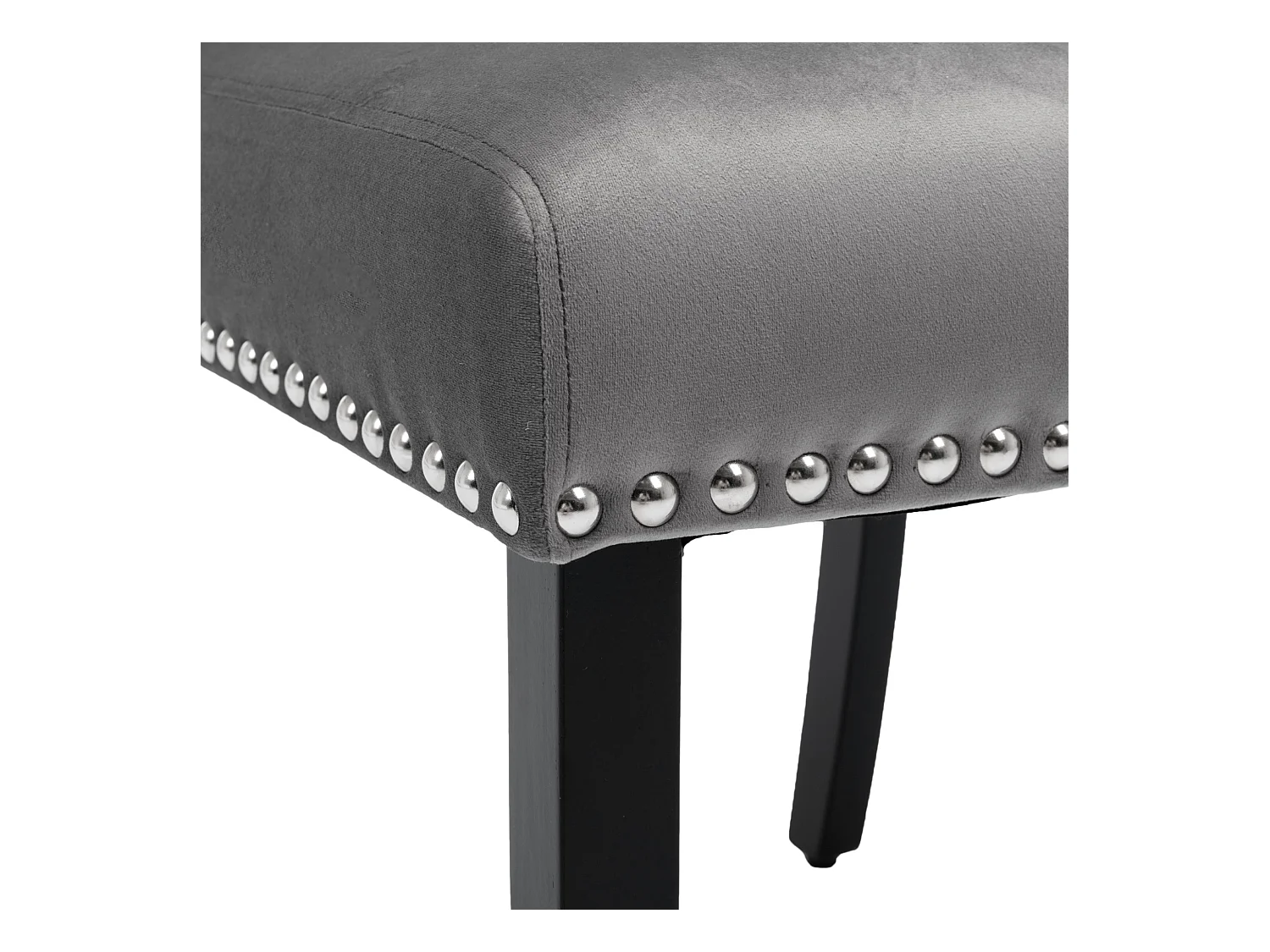 Set aus 6 Samtstühlen mit Eichenbeinen – verziert mit Nieten – Grau