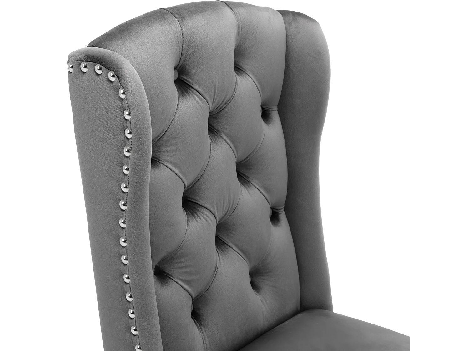 Lot de 6 Chaises en velours avec pieds en chêne - décorées de rivets - Gris