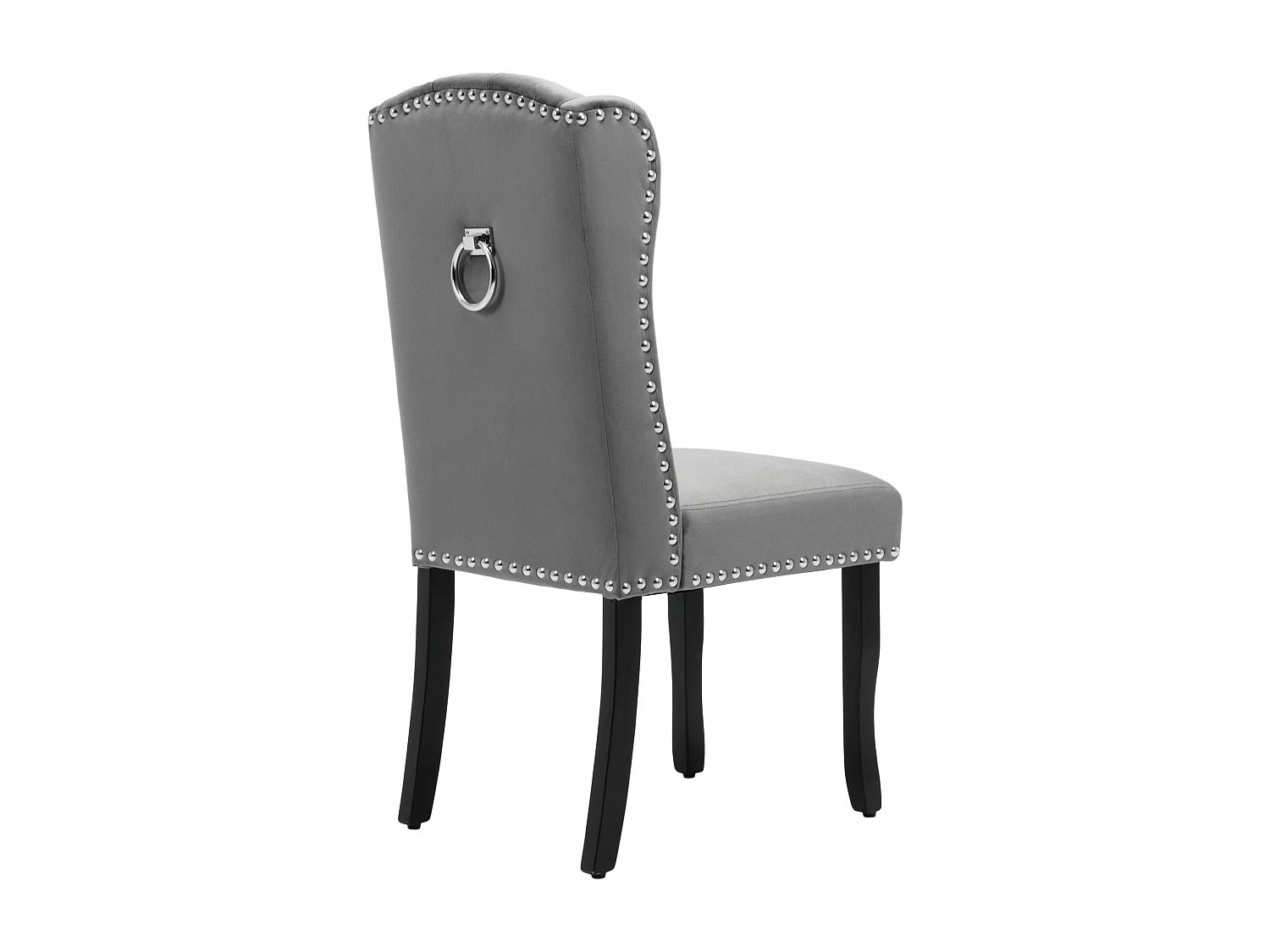 Lot de 6 Chaises en velours avec pieds en chêne - décorées de rivets - Gris