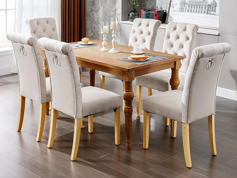 Lot de 6 Chaises en velours avec pieds en chêne - Marron