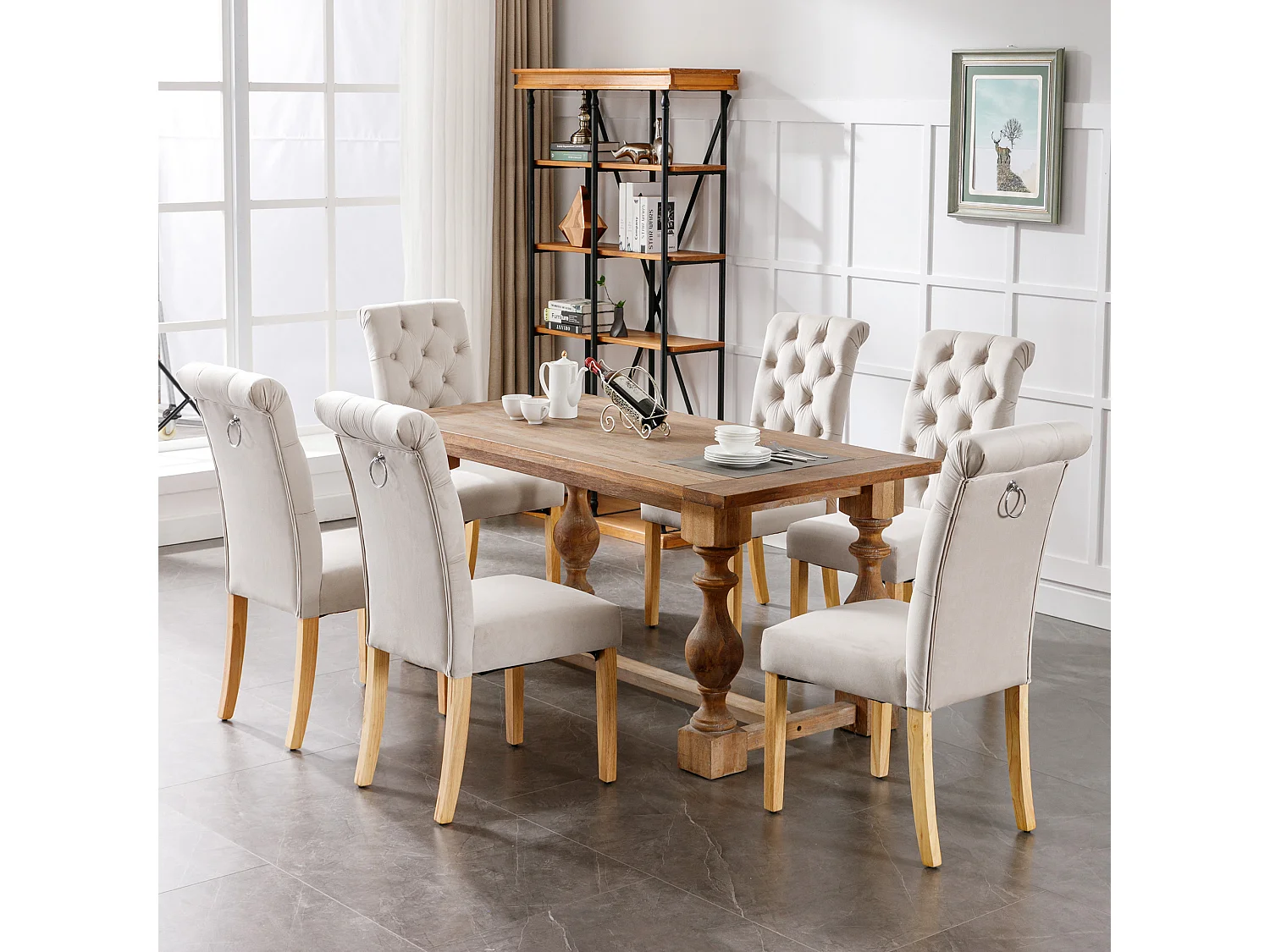 Lot de 6 Chaises en velours avec pieds en chêne - Marron