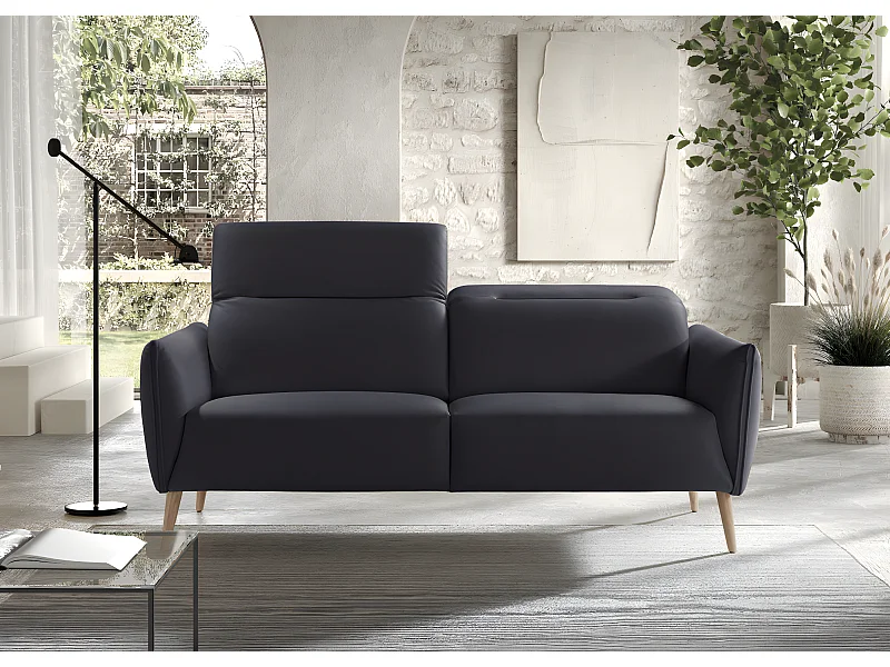 Canapé de 3 places en tissu couleur Noir - L. 188 x P. 90 x H. 103 cm