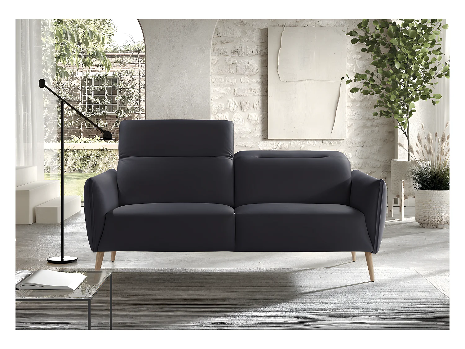 Canapé de 3 places en tissu couleur Noir - L. 188 x P. 90 x H. 103 cm