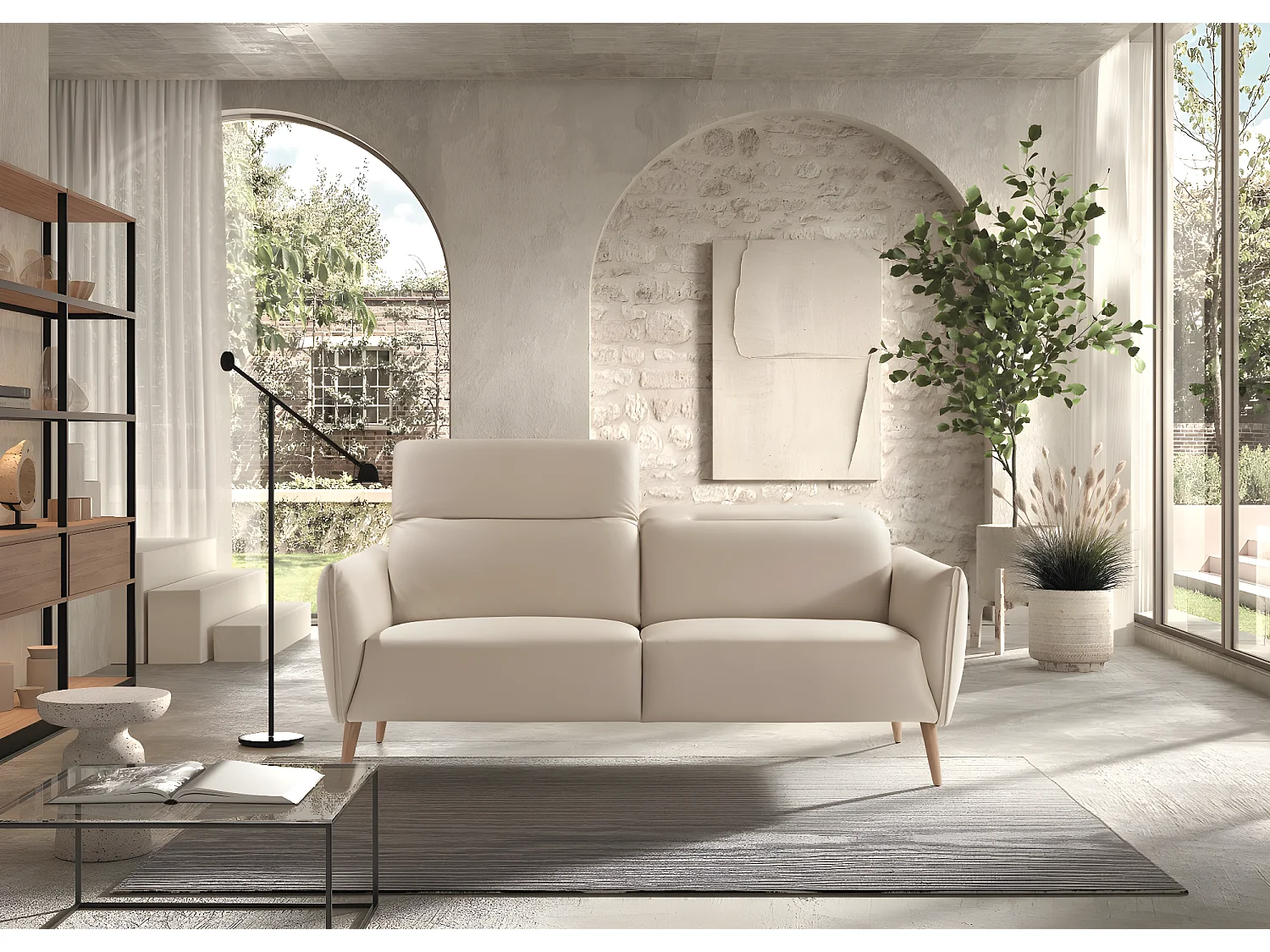 Canapé de 3 places en tissu couleur Beige - L. 188 x P. 90 x H. 103 cm