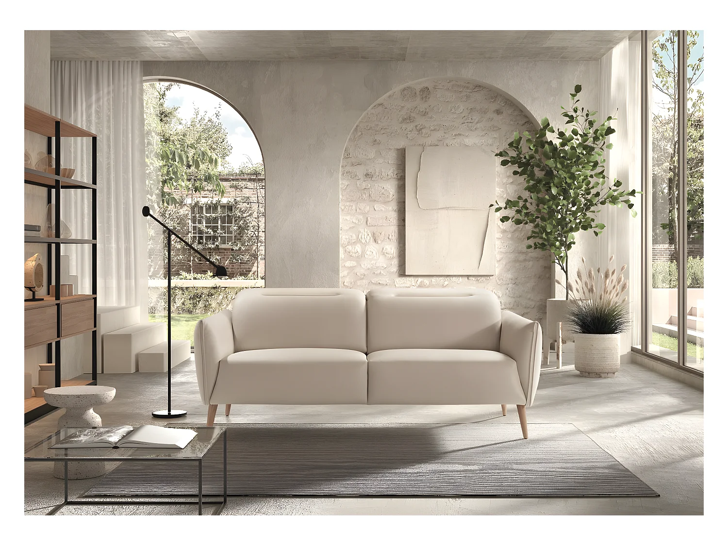Canapé de 3 places en tissu couleur Beige - L. 188 x P. 90 x H. 103 cm