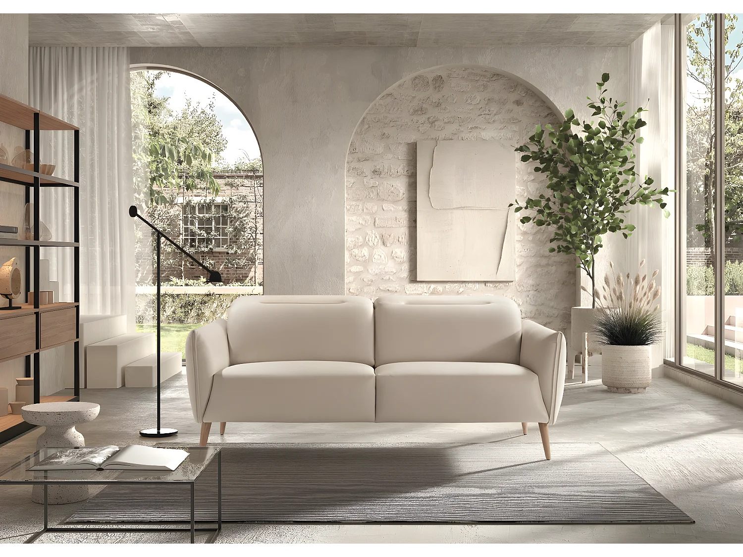 Canapé de 3 places en tissu couleur Beige - L. 188 x P. 90 x H. 103 cm