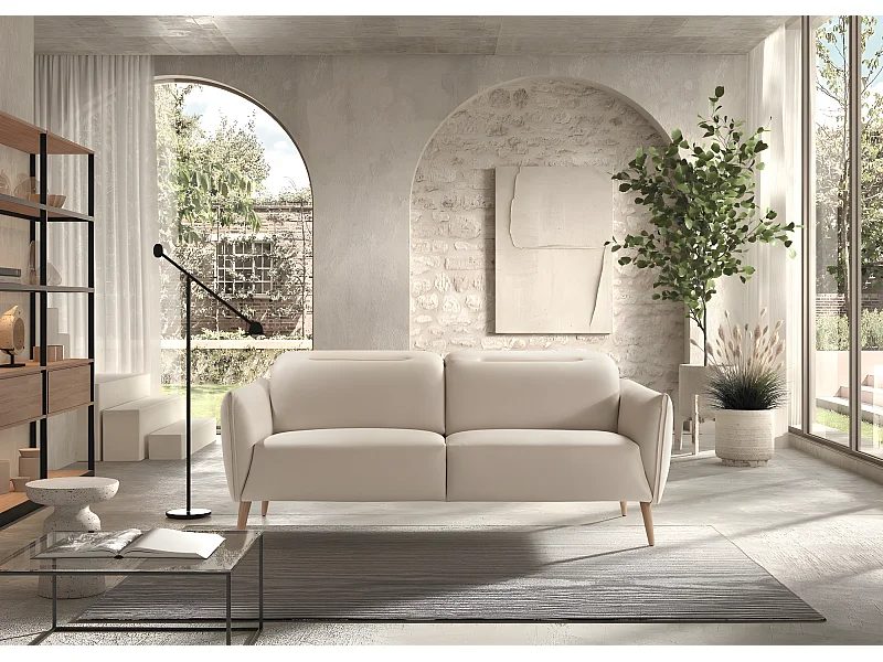 Canapé de 3 places en tissu couleur Beige - L. 188 x P. 90 x H. 103 cm