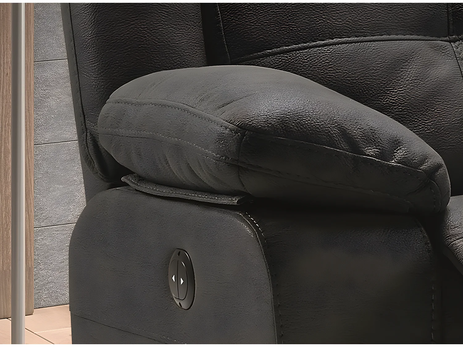 Canapé de 3 places (2 relax électriques) en tissu couleur Gris foncé fil blanc