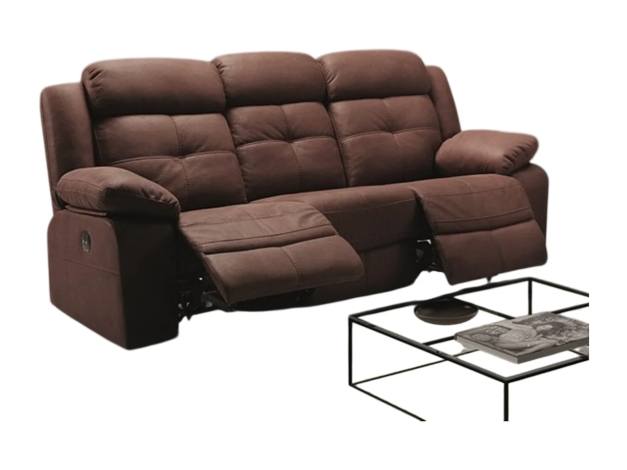 Canapé de 3 places (2 relax électriques)en tissu couleur Chocolat fil d'or