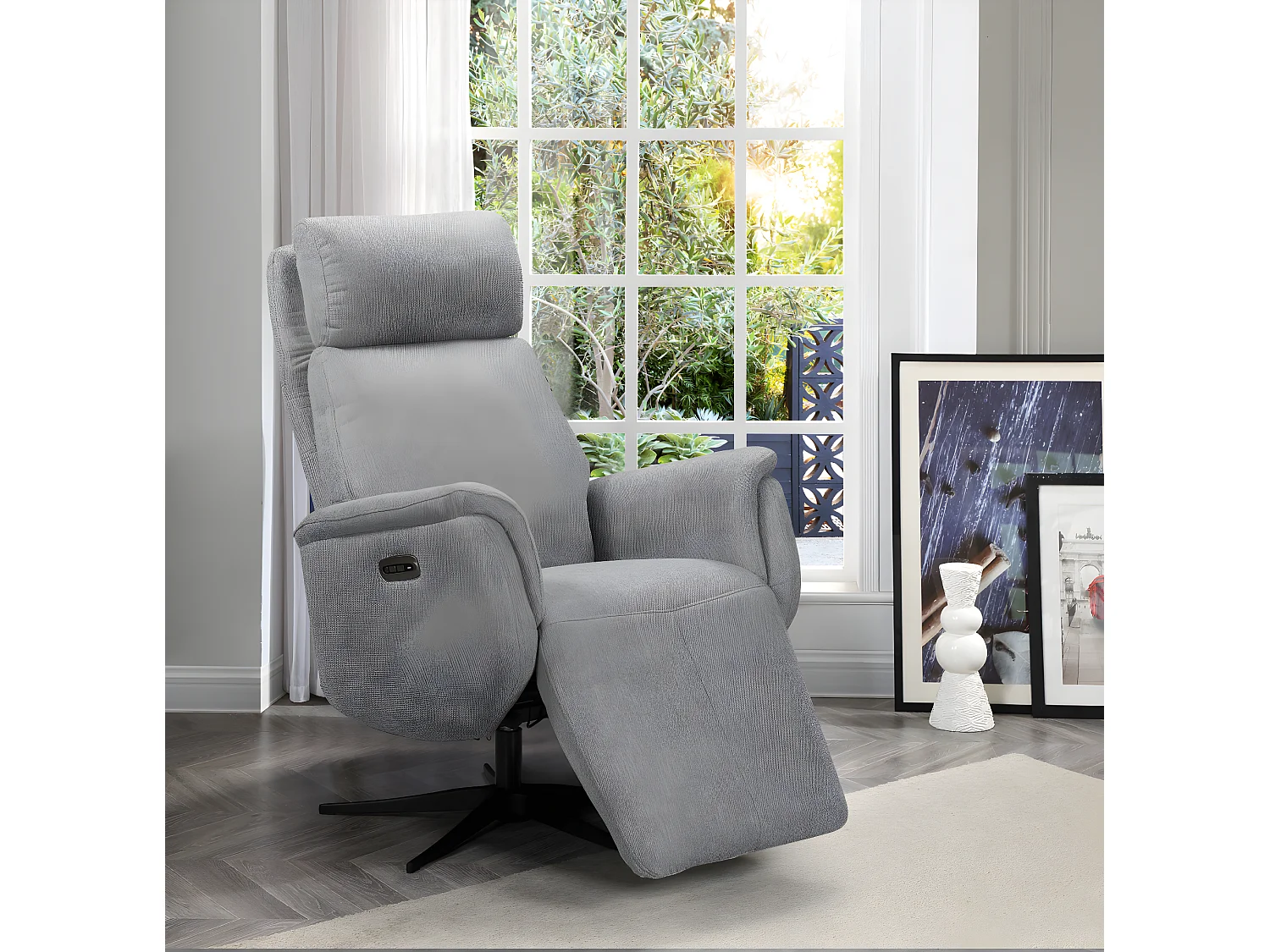 Fauteuil relax électrique en tissu polyester couleur Gris clair