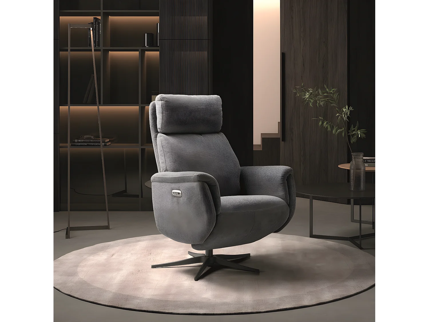 Fauteuil relax électrique en tissu polyester couleur Gris foncé