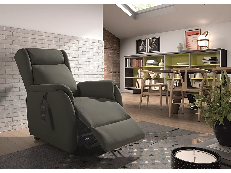 Fauteuil relax électrique releveur en tissu Nobuck couleur Gris foncé