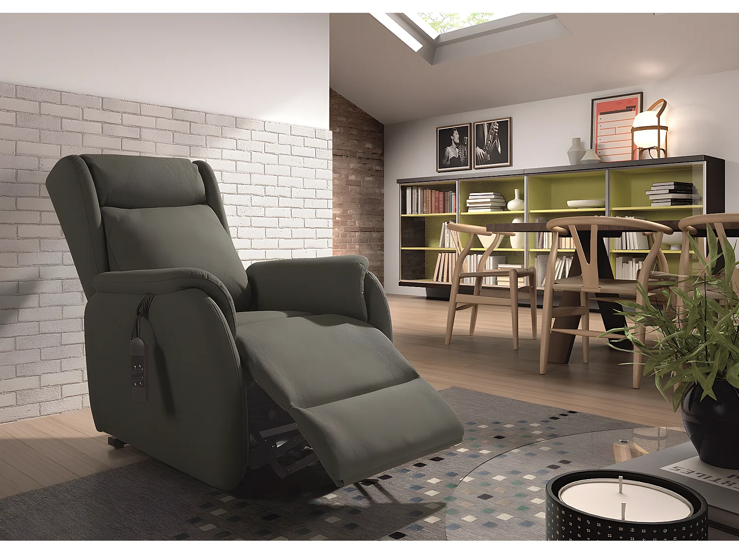 Fauteuil relax électrique releveur en tissu Nobuck couleur Gris foncé