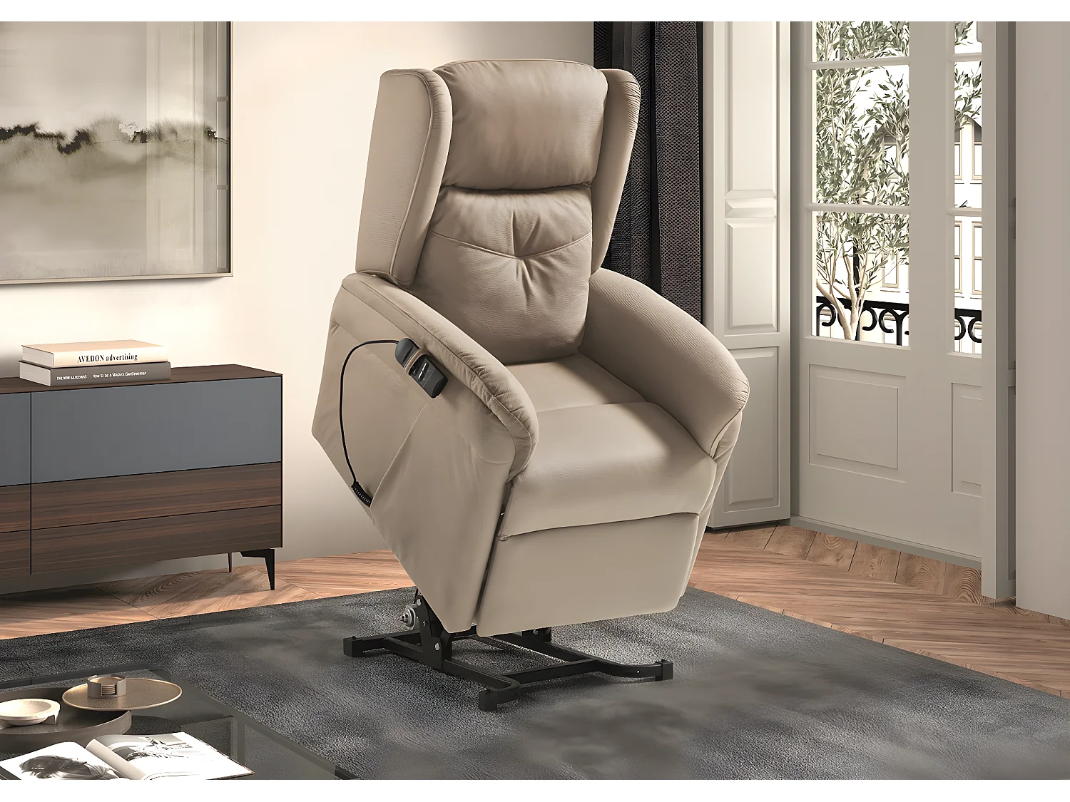 Fauteuil relax électrique releveur en tissu waterproof couleur Beige