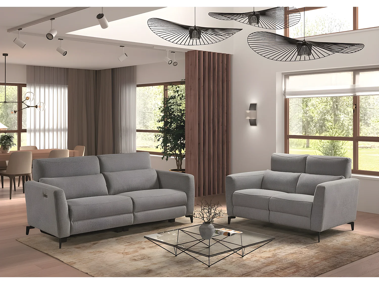 Ensemble canapé de 3 places relax électrique + canapé de 2 places fixes en tissu