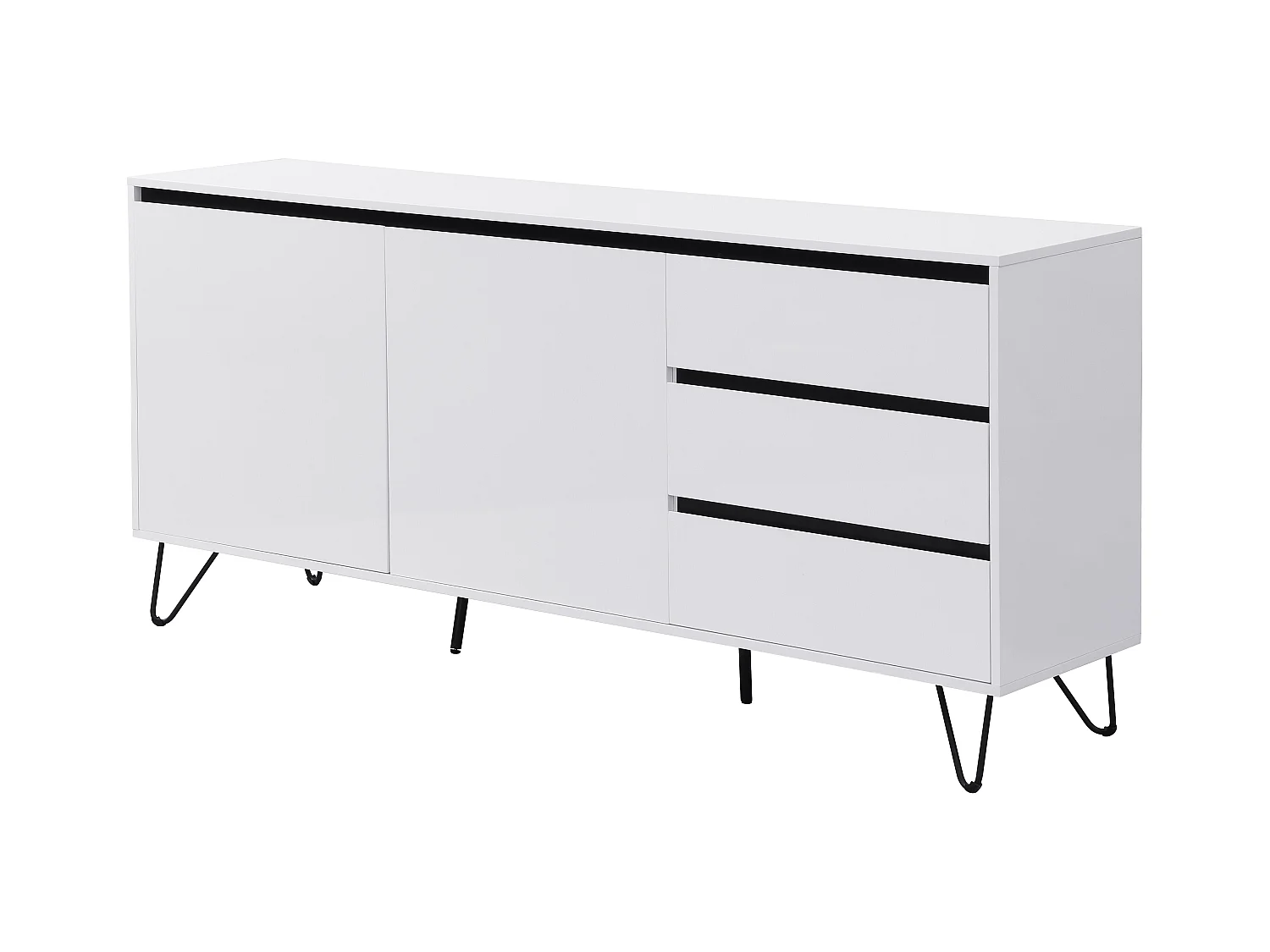 Aparador con 2 puertas y 3 cajones de MDF y acero - Blanco y negro - ABUJA de Pascal Morabito
