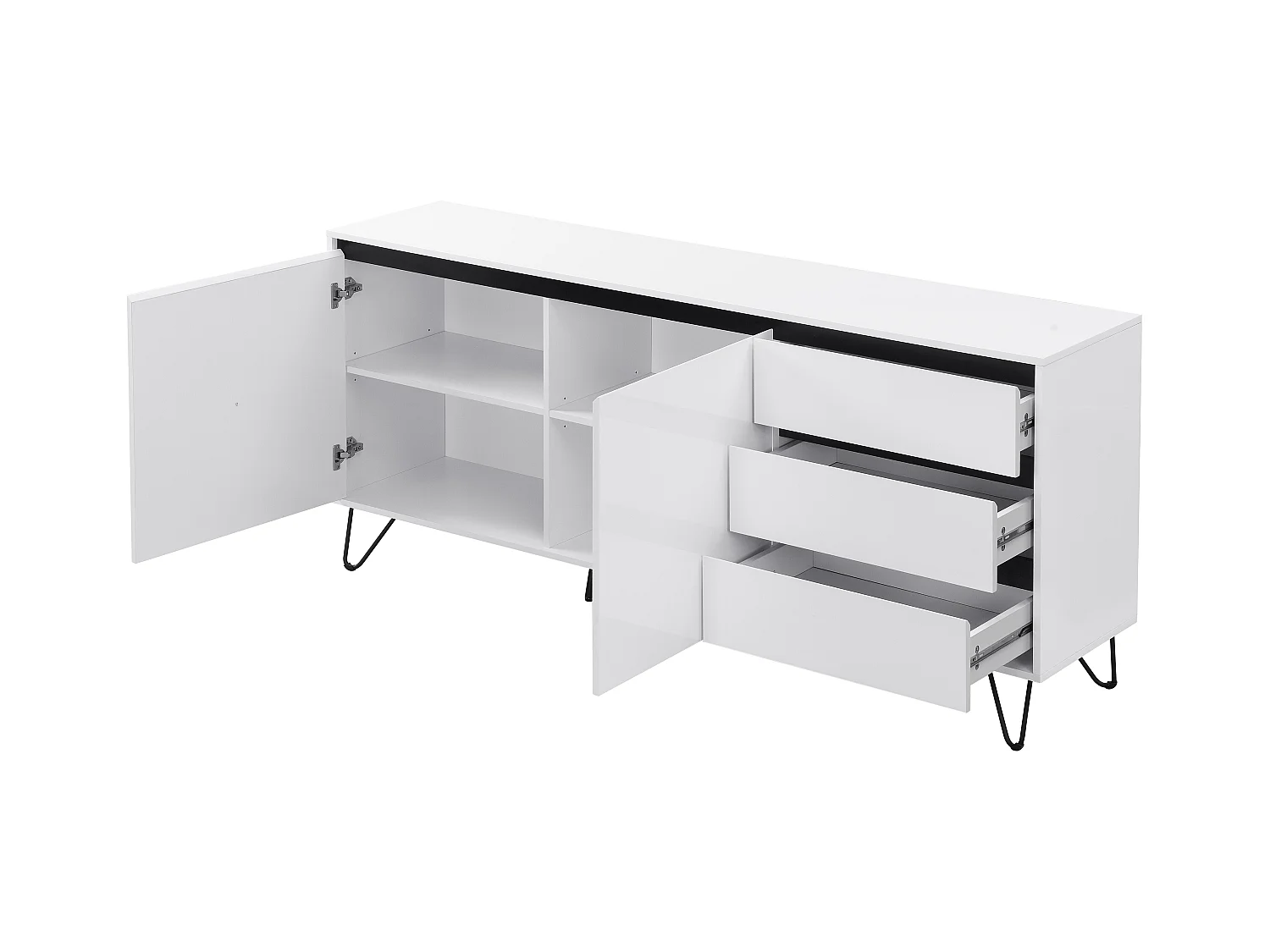 Aparador con 2 puertas y 3 cajones de MDF y acero - Blanco y negro - ABUJA de Pascal Morabito
