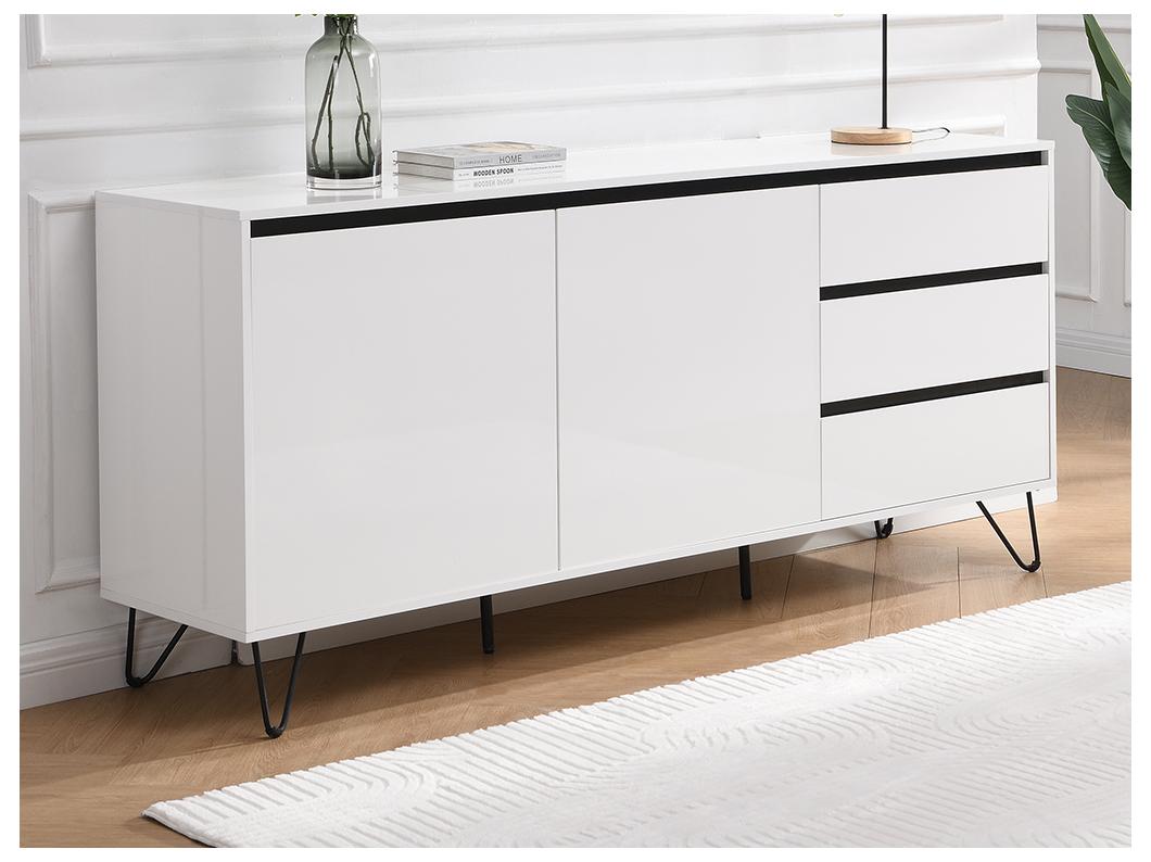 Aparador con 2 puertas y 3 cajones de MDF y acero - Blanco y negro - ABUJA de Pascal Morabito